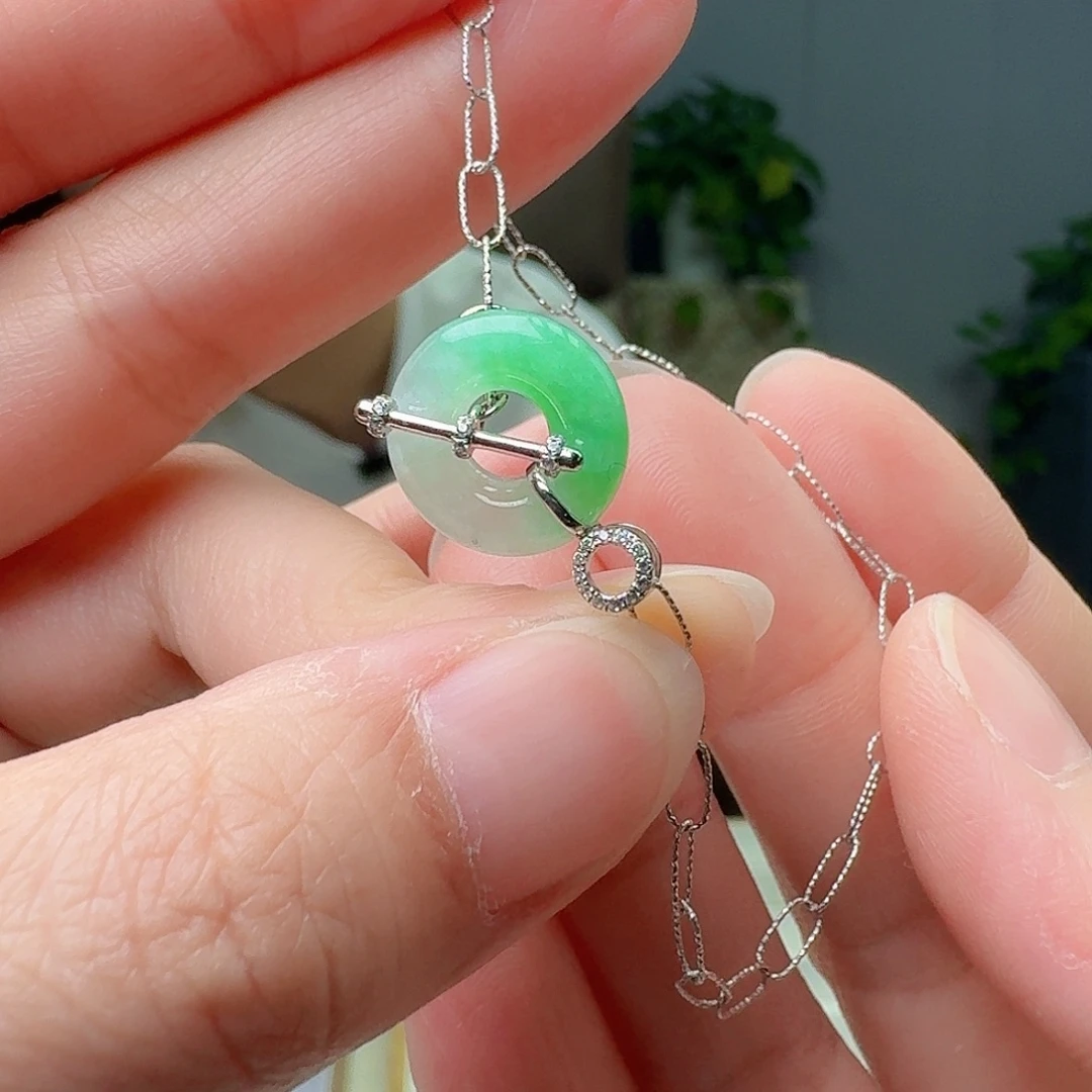 翡翠18K金镶嵌手链天然