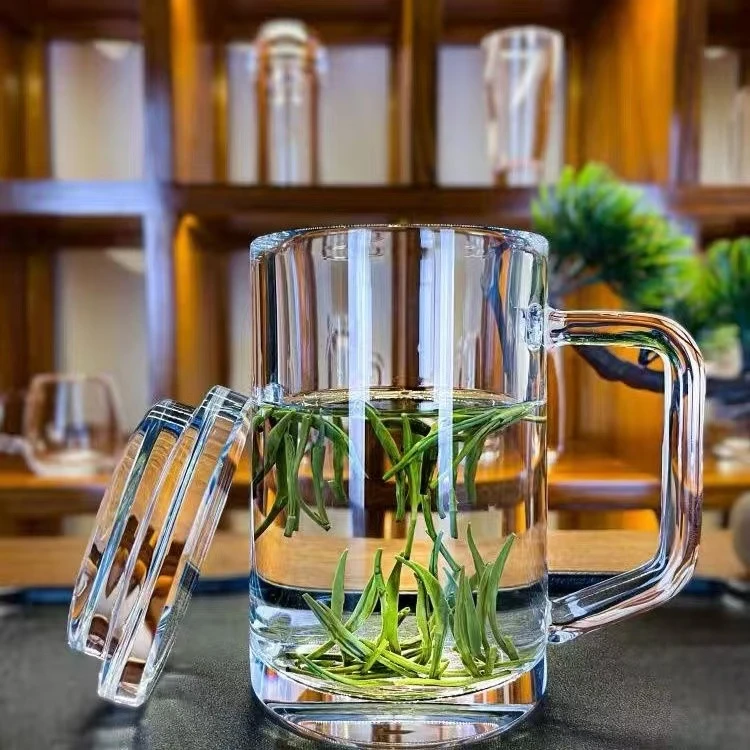 天然原矿原石水晶茶杯把手杯子加厚家用耐热茶器水杯高档380ml