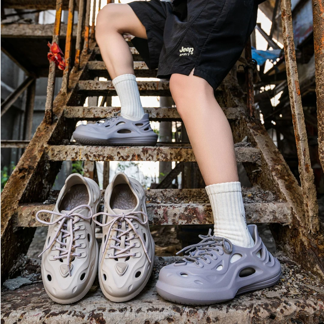 男士凉鞋新款系带厚底踩屎感防滑洞洞鞋运动休闲漂流溯溪沙滩鞋-1