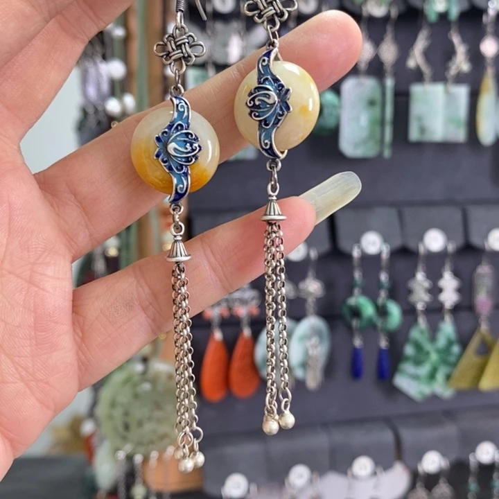 翡翠耳饰银S925镶嵌Y**gX25