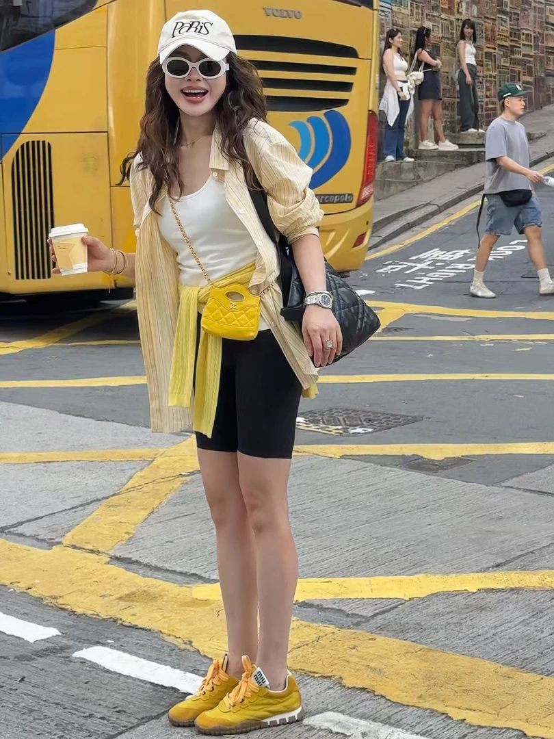 Singularity Me 4A 3097 多巴胺条纹茉莉黄休闲宽松小个子夏衬衫