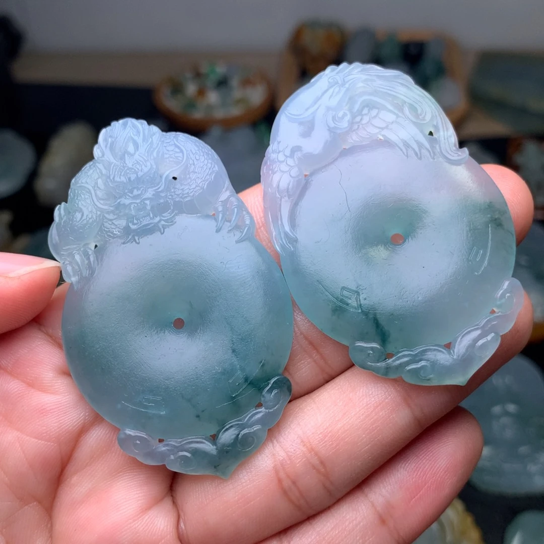 定制翡翠未镶嵌龙凤扣