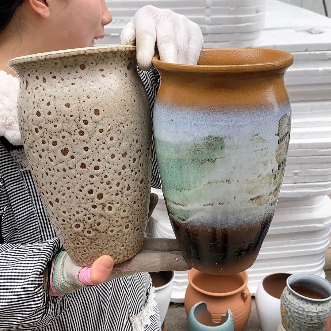 红泥花盆瑕疵口15高25