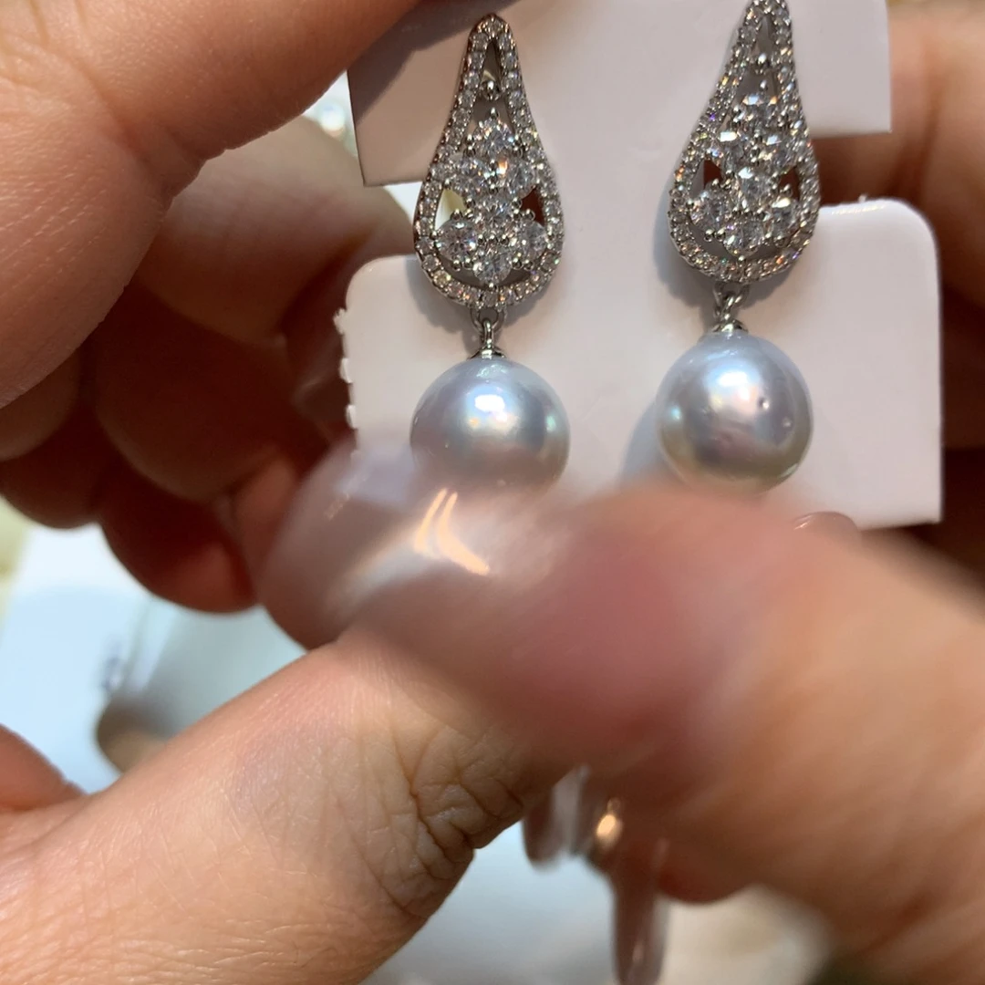 海水珍珠耳饰银S925镶嵌
