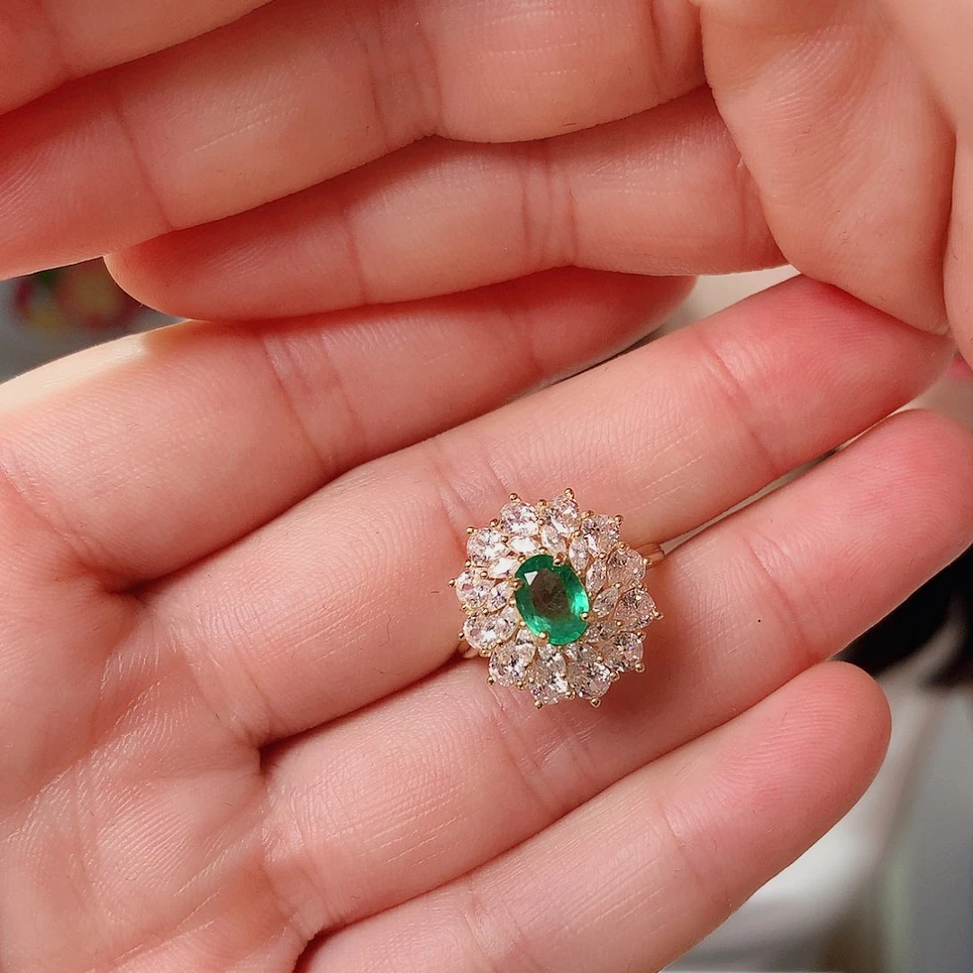 祖母绿戒指银S925镶嵌