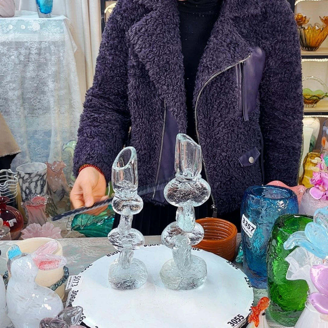 一对烛台家悦琉璃花器摆件