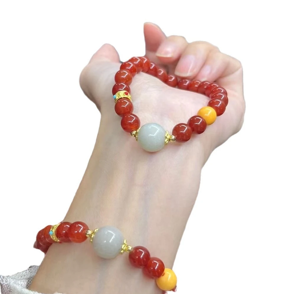 红玛瑙手链南红手串和天玉配饰A1086