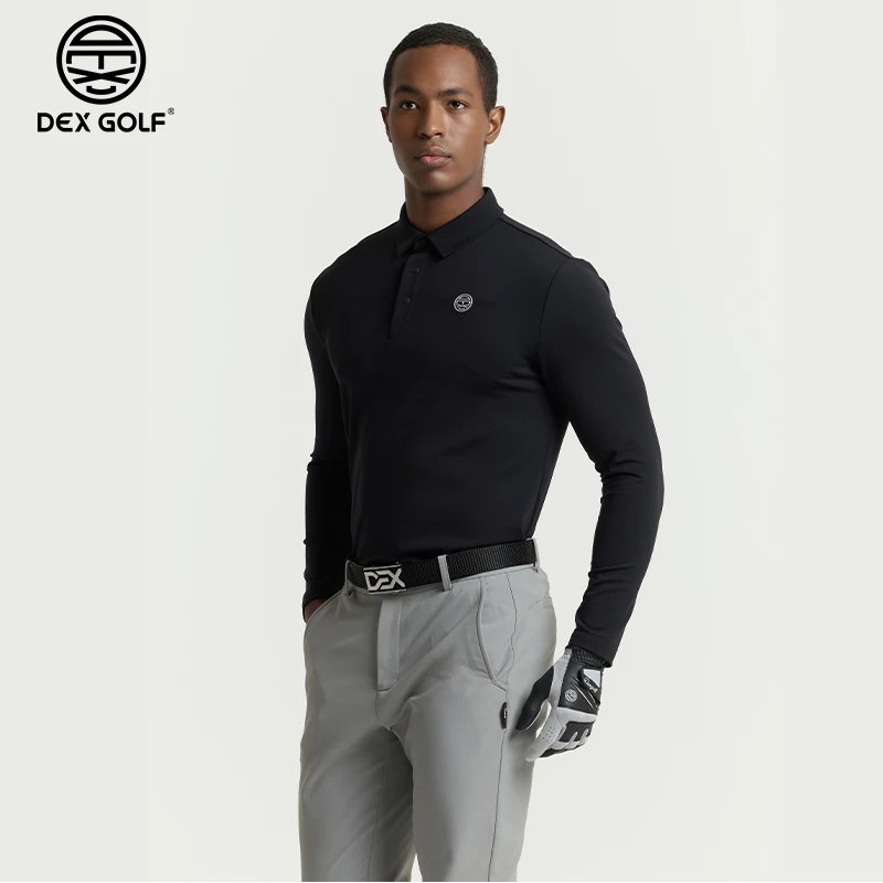 DEXGOLF高尔夫男士秋冬长袖T恤1303经典翻领简约上衣运动弹力舒适