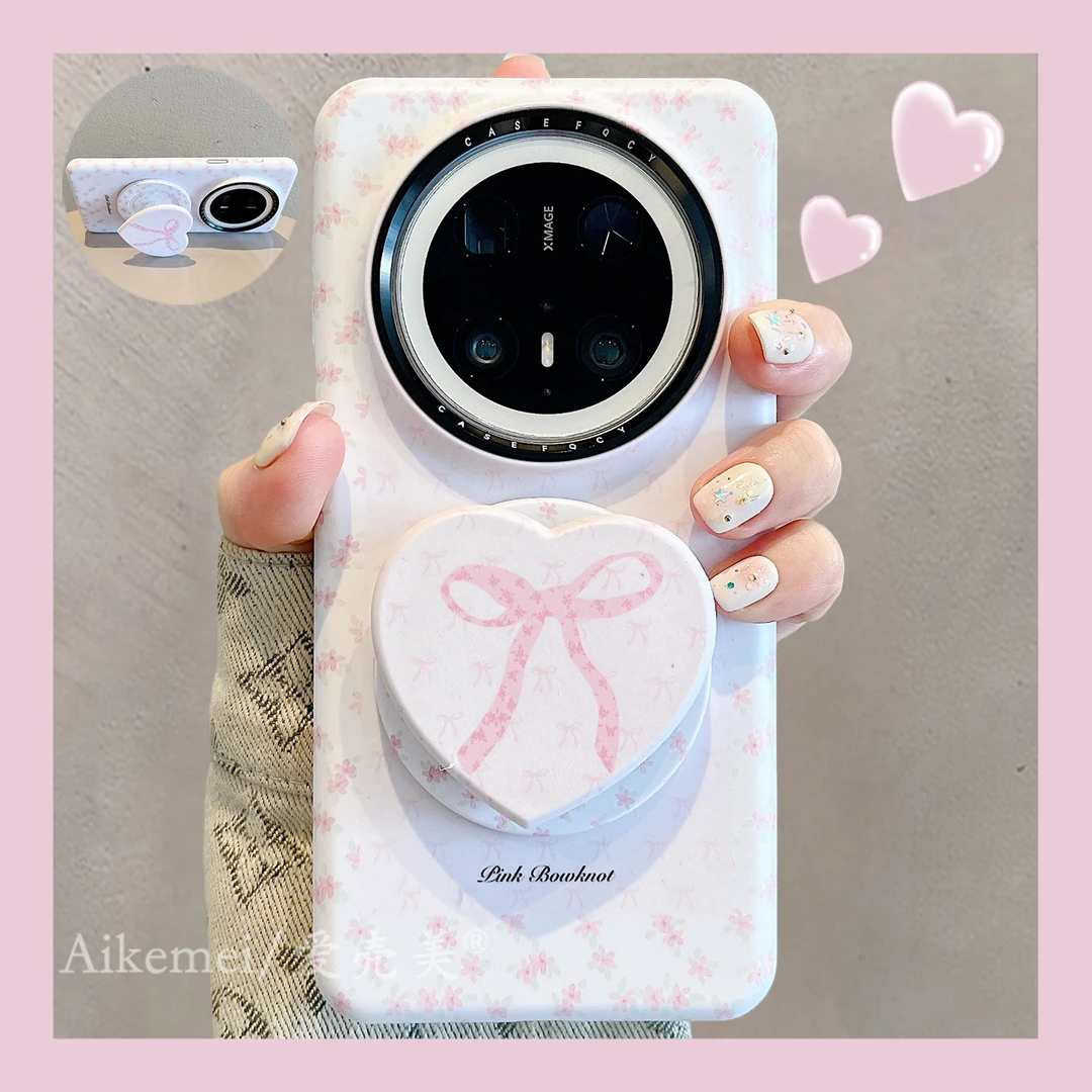 适用华为mate70pro+手机壳菲林满屏碎花mate60pro+蝴蝶结磁吸支架