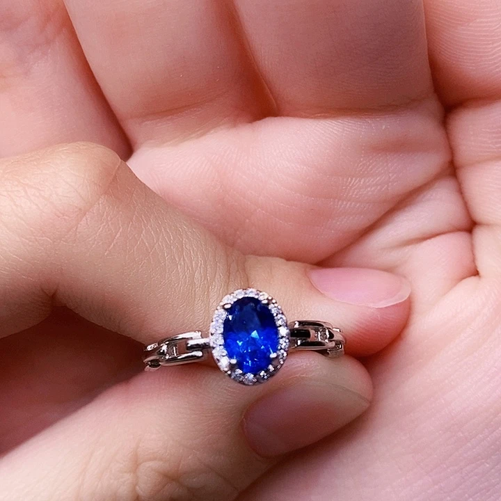 蓝宝石银S925镶嵌戒指