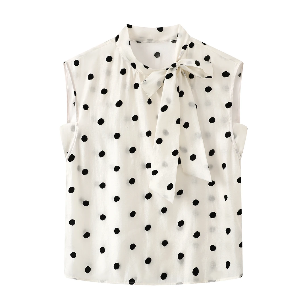 迪家同款2025夏新款无袖波点法式圆点印花衬衫洋气上衣女-6925