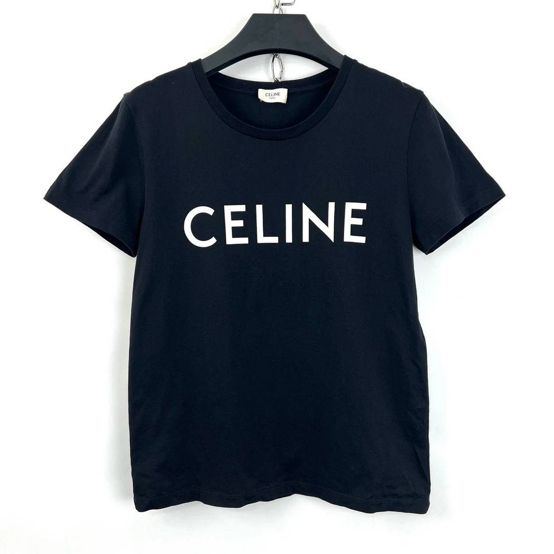 95新 Celine/思琳 xs码/黑色字母大logo短袖/如图有洞/0870