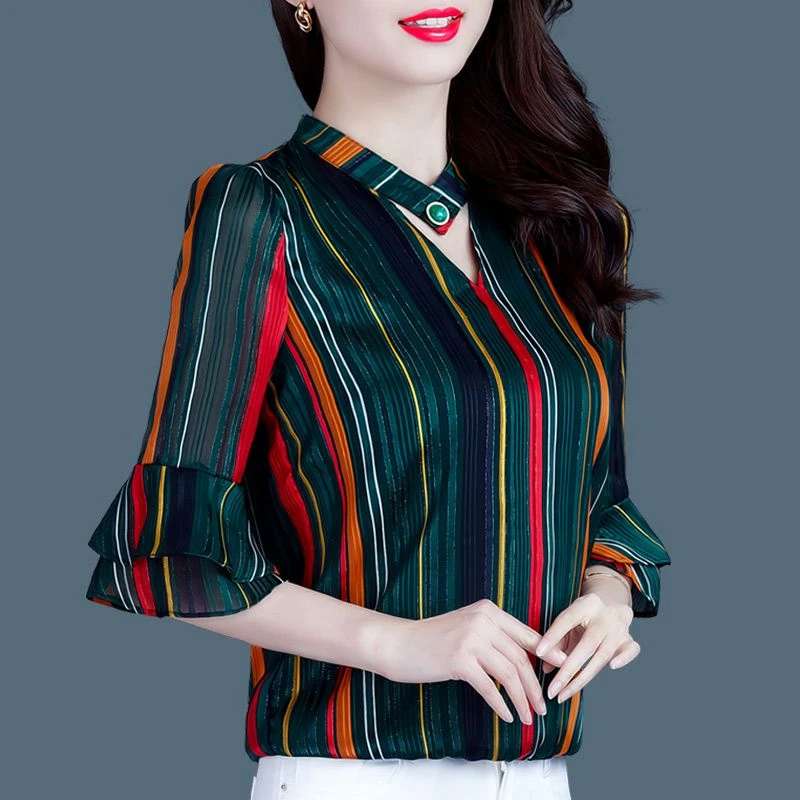 2336双v领T恤女上衣百搭