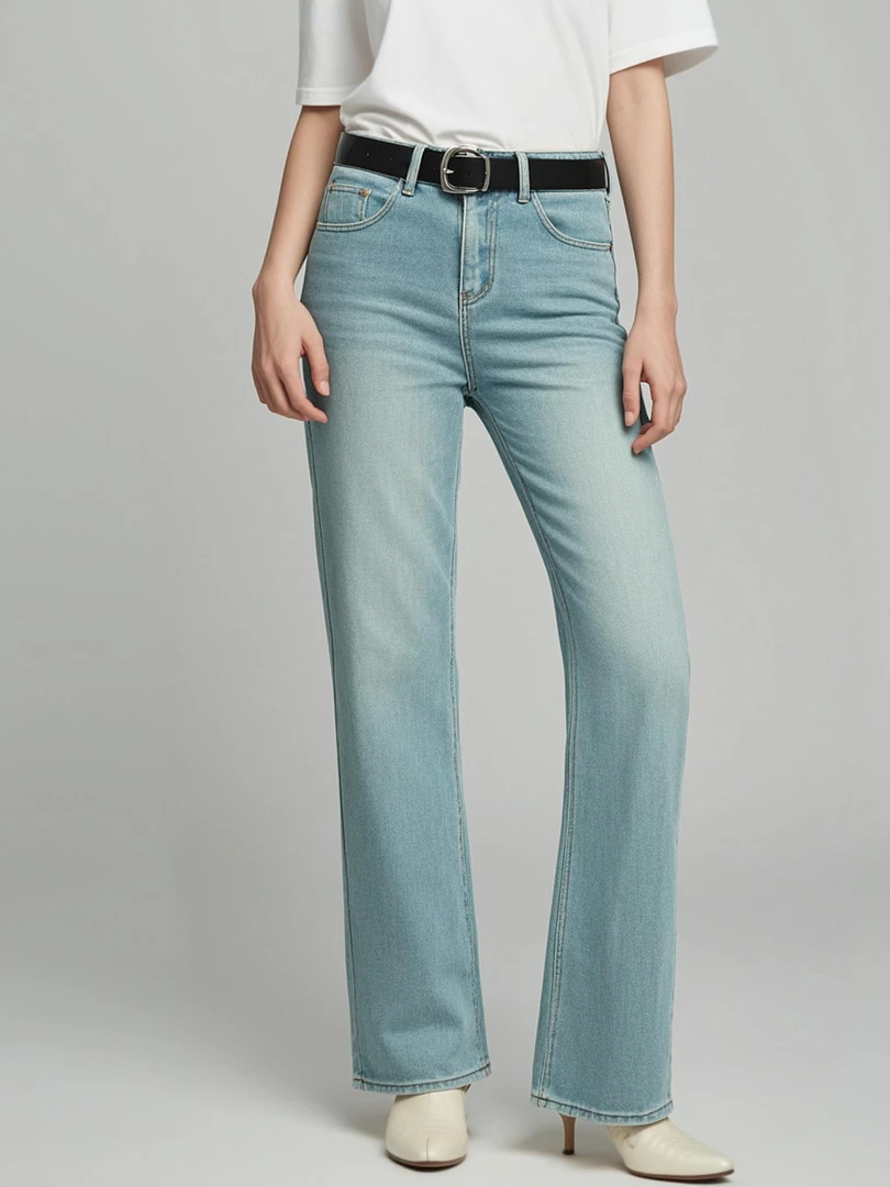 四面弹-浅色系终点 蒂芙尼蓝-脱俗高级美-加绒直筒裤 8099防伪标