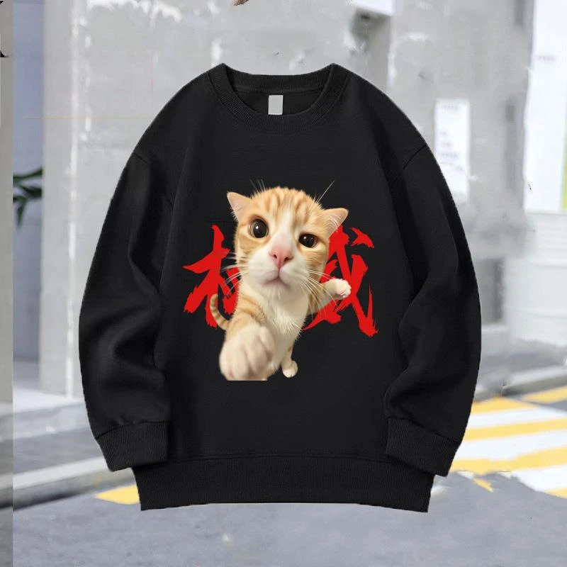 权威秋冬季歪嘴小猫表情米诺斯长袖学生卫衣上衣大头搞笑卫衣儿童