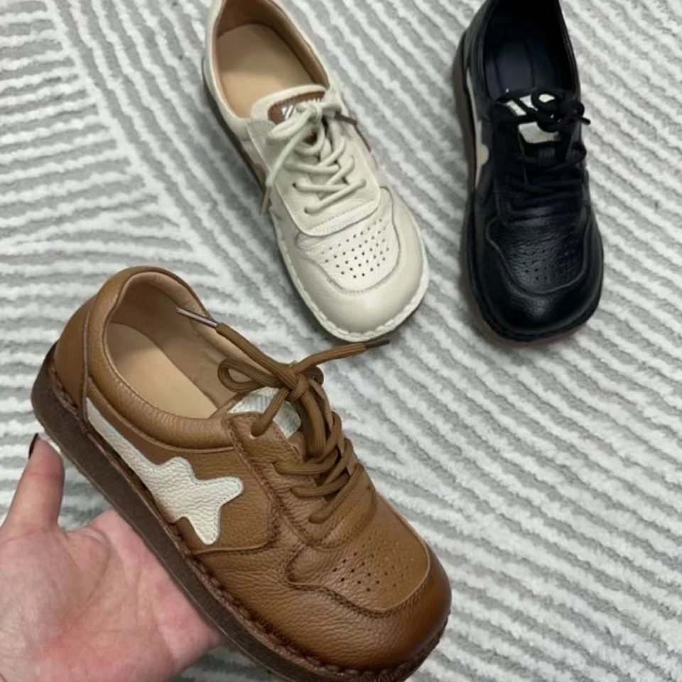 复古牛皮拼色系带德训阿甘老爹休闲鞋