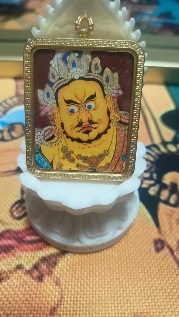 吊坠925银皮 黄财神法相唐卡项链吊坠