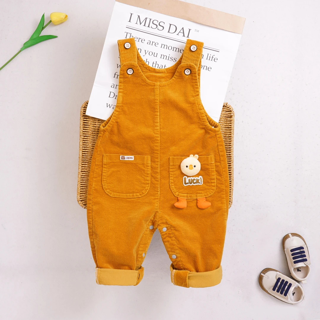 宝宝背带裤按扣秋冬款2024儿童灯芯绒直筒裤男童女童婴儿裤外穿