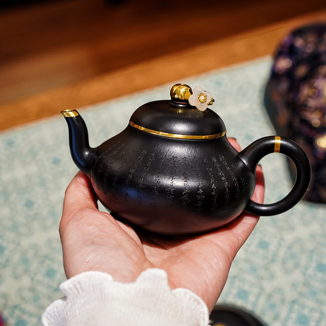 矮梨朱泥唔灰内推包金180c泡茶壶梨形小容量陶壶家用陶瓷茶具