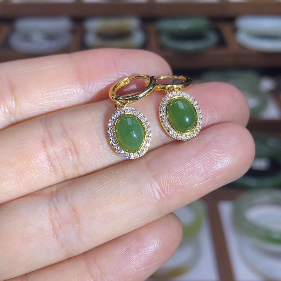 和田玉耳饰银S925镶嵌Y15