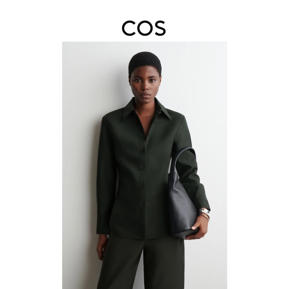 COS男装 标准版型羊毛混纺衬衫深绿色2025冬季新品1294800001