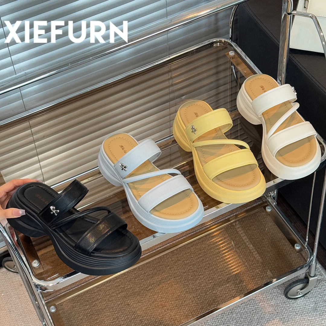 XIEFURN/鞋夫人小个子增高拖鞋外穿度假沙滩鞋2025夏季新款一字拖