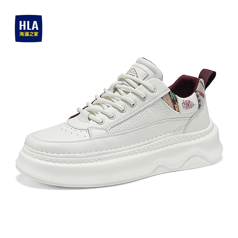 HLA/海澜之家国潮风男鞋2025秋冬新款冲孔舒适小白鞋厚底增高板鞋