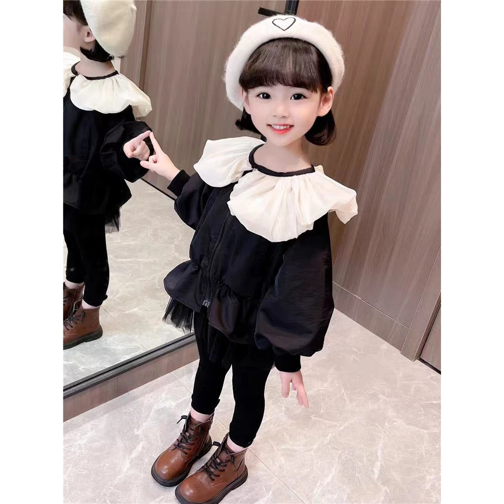 现货X215女童春秋季翻领网纱外套