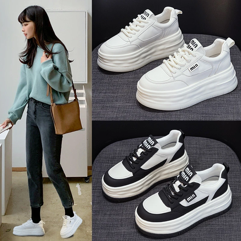 女鞋运动板鞋女2025秋季新款7CM时尚休闲百搭棕色复古松糕女鞋