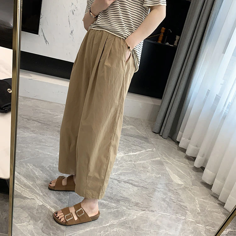 日系高腰休闲裤夏季女2025薄款宽松梨形身材胖mm显瘦九分阔腿裤子