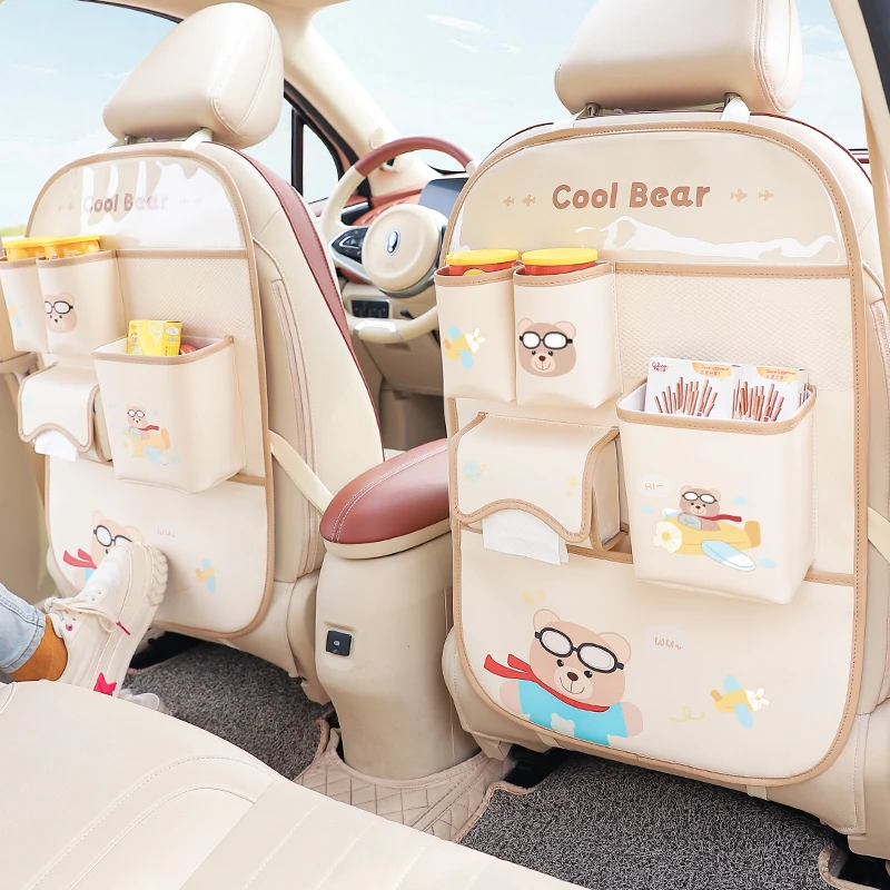 汽车椅背收纳袋挂袋车内多功能座椅后排卡通防踢置物架储物盒实用