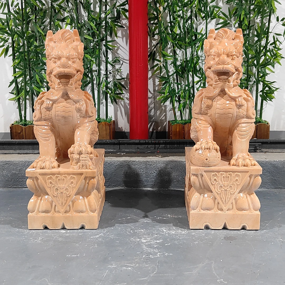 石雕晚霞红龙爪麒麟门墩，庭院装饰门前摆件包邮不含卸车和摆放