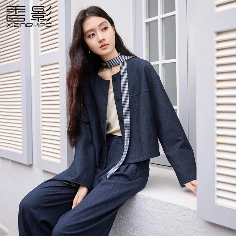 【小余专属】F85A364短外套香影藏青色短外套秋季新款圆领宽松万