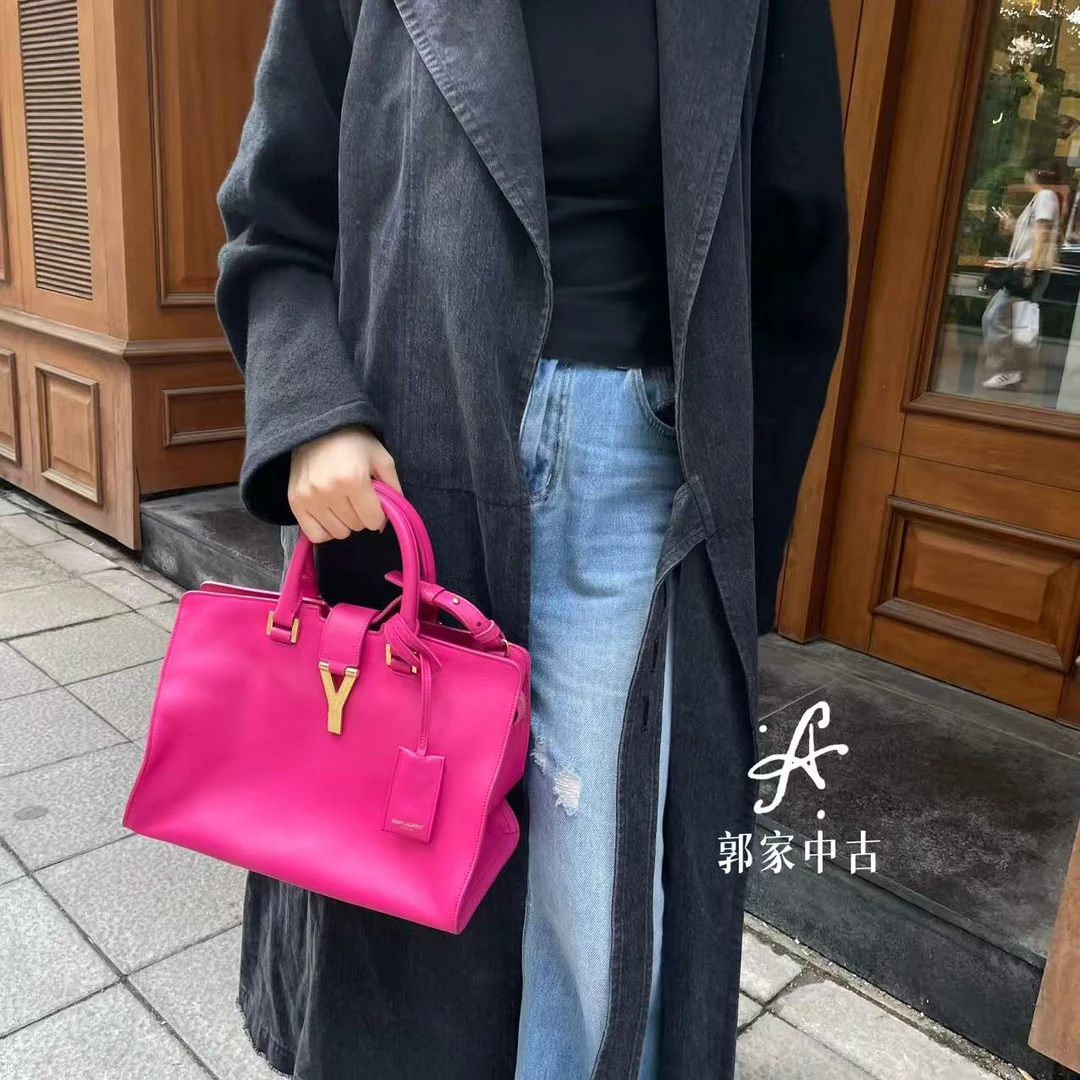 95新 YSL/圣罗兰 cabas经典Y扣粉色羊皮单肩包