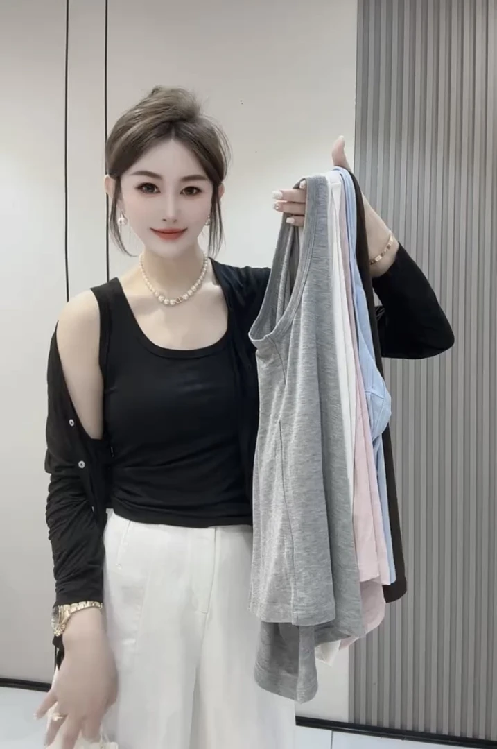 欧货2025春夏新款极简风时髦休闲百搭外穿打底U领无袖背心上衣女