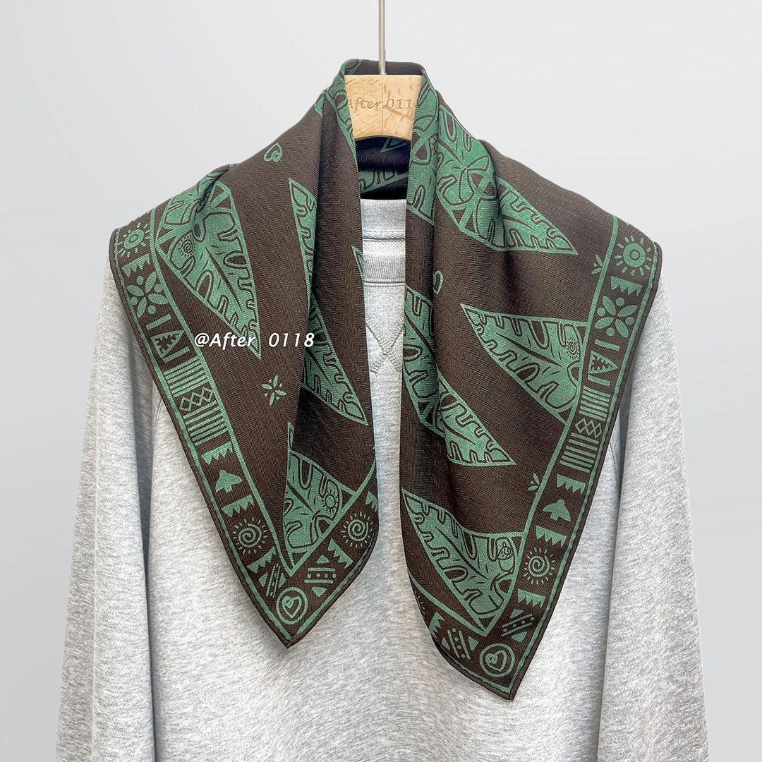 After 绵羊毛中方巾！【龟背竹部落】非洲图腾 复古100羊毛围巾丝巾