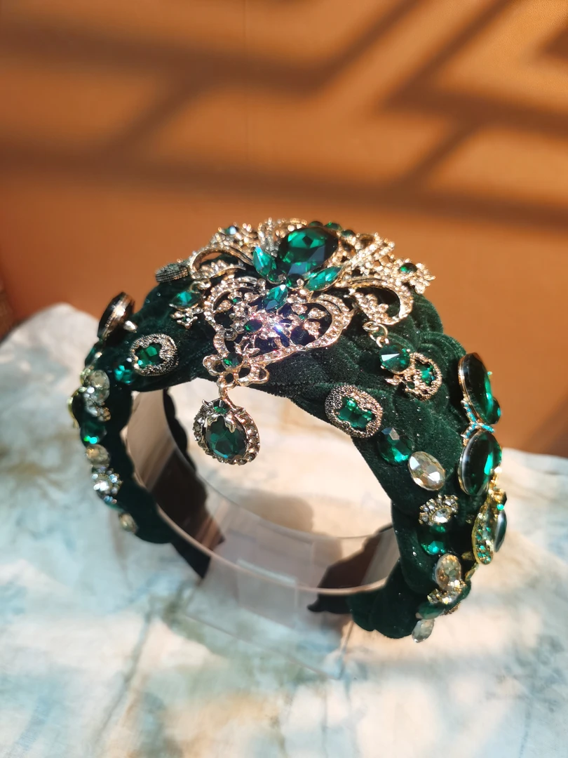 【绿蝴蝶】原创自制手作重工奢华满钻发箍