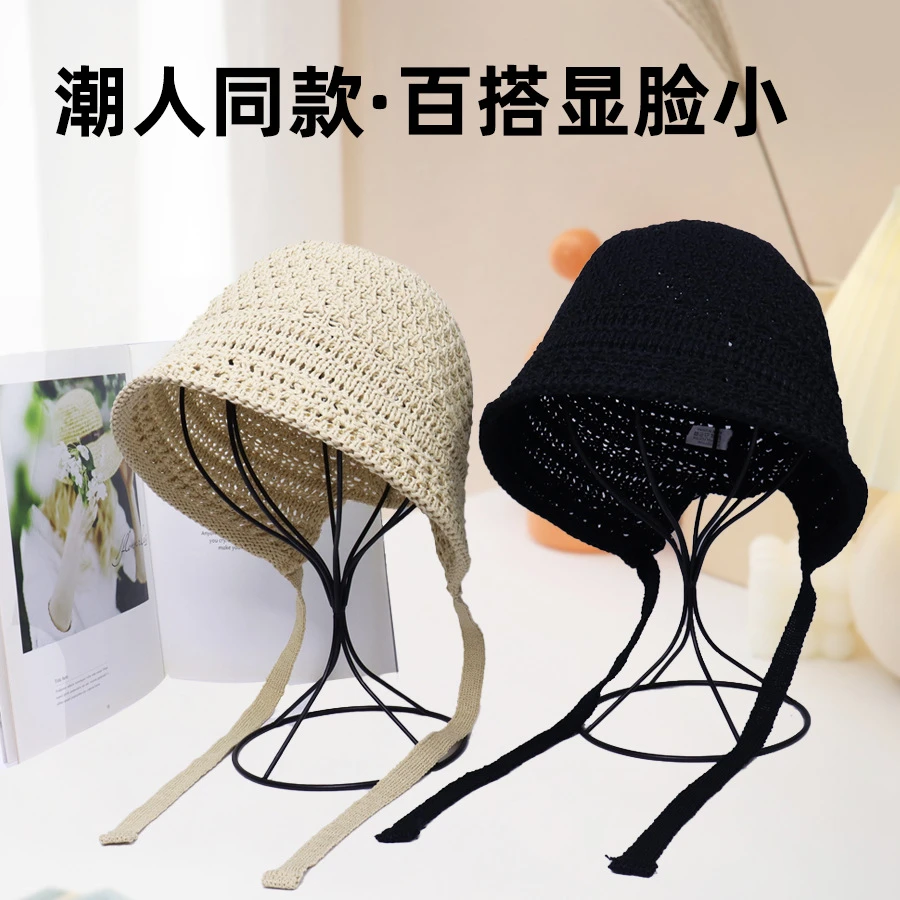 爆款 ins风女夏季镂空透气户外度假休闲帽百搭显脸小草编圆顶韩版