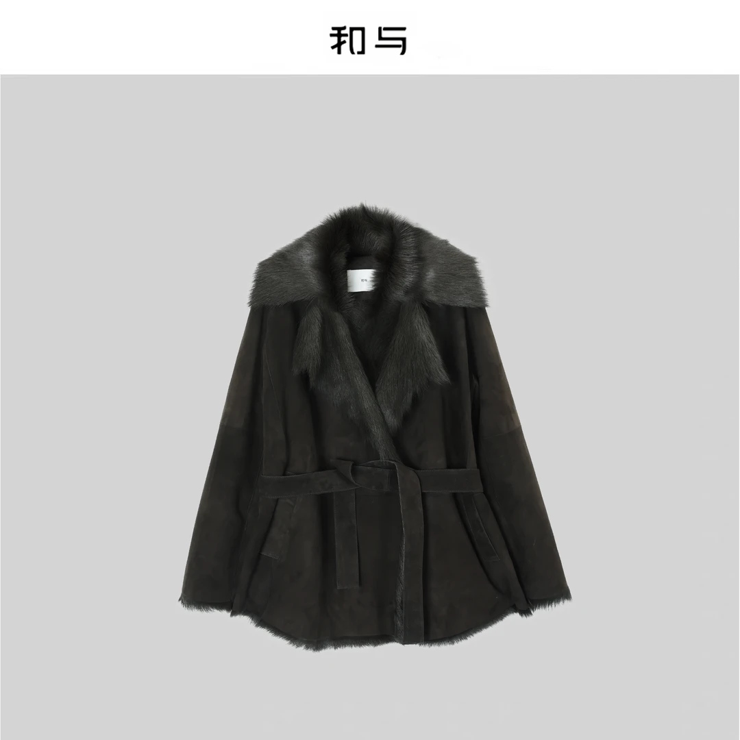 和与｜大翻领系腰带山羊皮草外套H54ALU559U