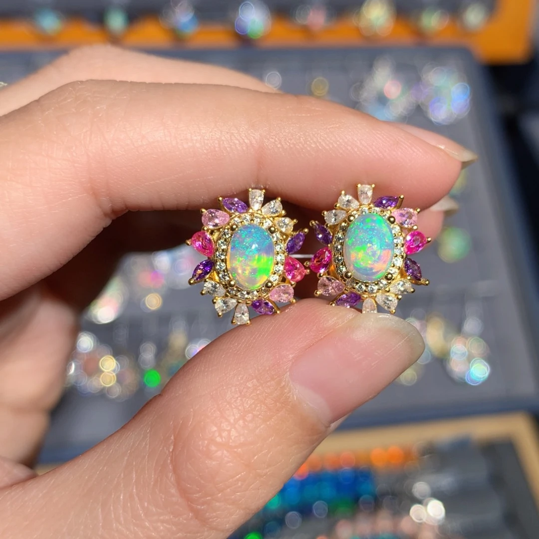 银S925镶嵌欧泊欧泊耳饰y