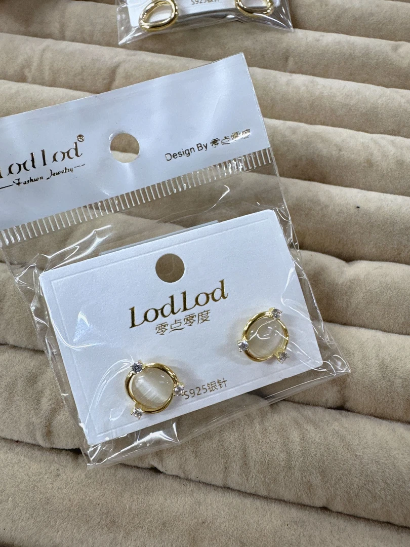 合金琉璃耳饰 三福耳钉清新-小花环金色带钻801