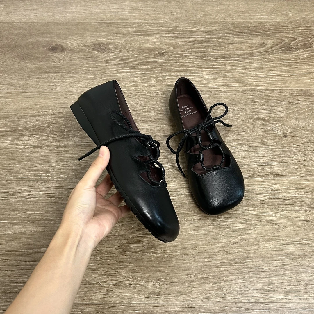 Dannyfrey法式交叉系带镂空复古风女新款绝美蝴蝶结方头浅口单鞋