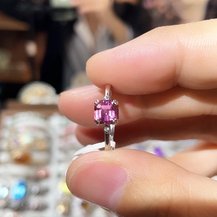 碧玺戒指银S925镶嵌粉碧玺