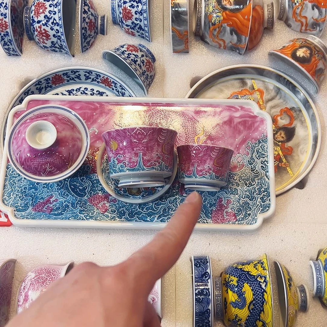 驸****胭脂红龙六件套茶盘套组