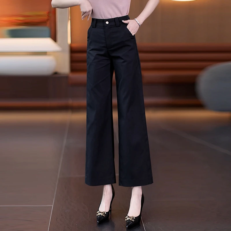经典黑色九分直筒裤女夏季2025春秋新款休闲小个子显瘦窄版阔腿裤