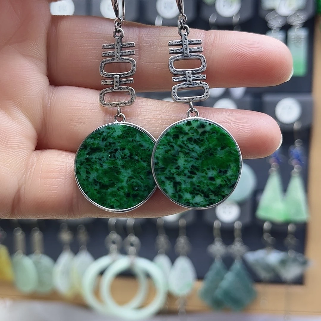 翡翠银S925镶嵌耳饰