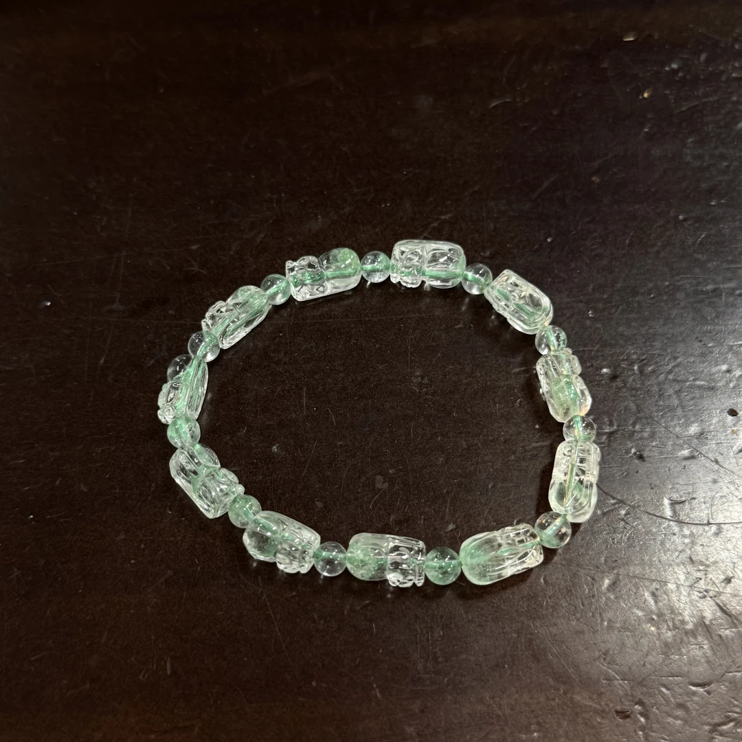 【不二】天然水晶翡翠幽灵貔貅单圈手串雕刻件原创仙女风手饰