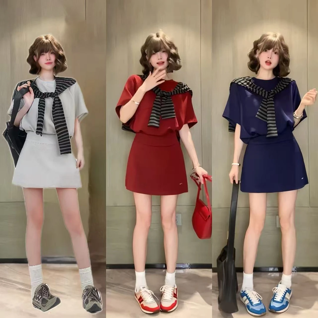 简约纯色三件套时尚衬衫显瘦短裤上衣宽松套装