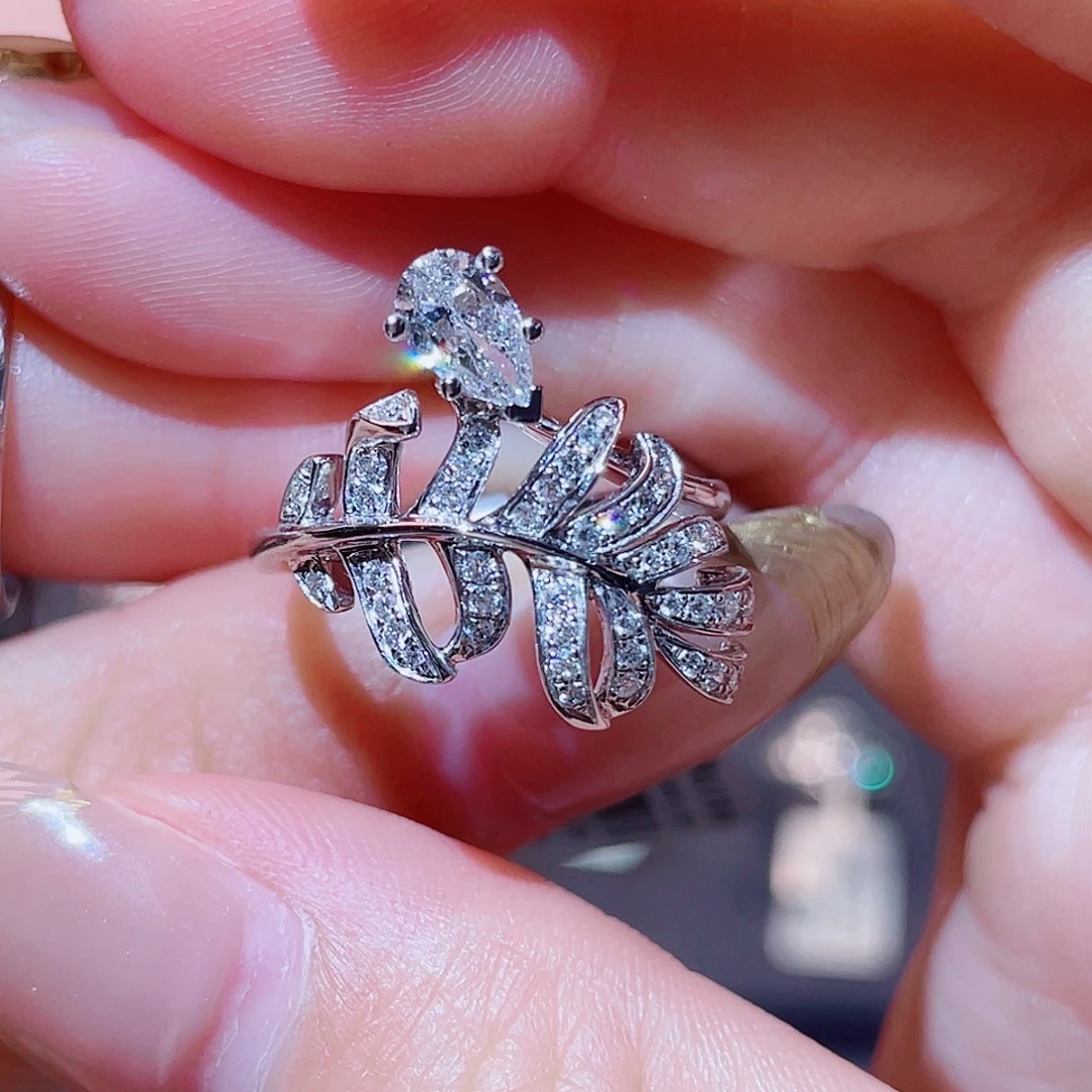 铂Pt950镶嵌实验室培育钻石0.5ct 羽毛戒指14号