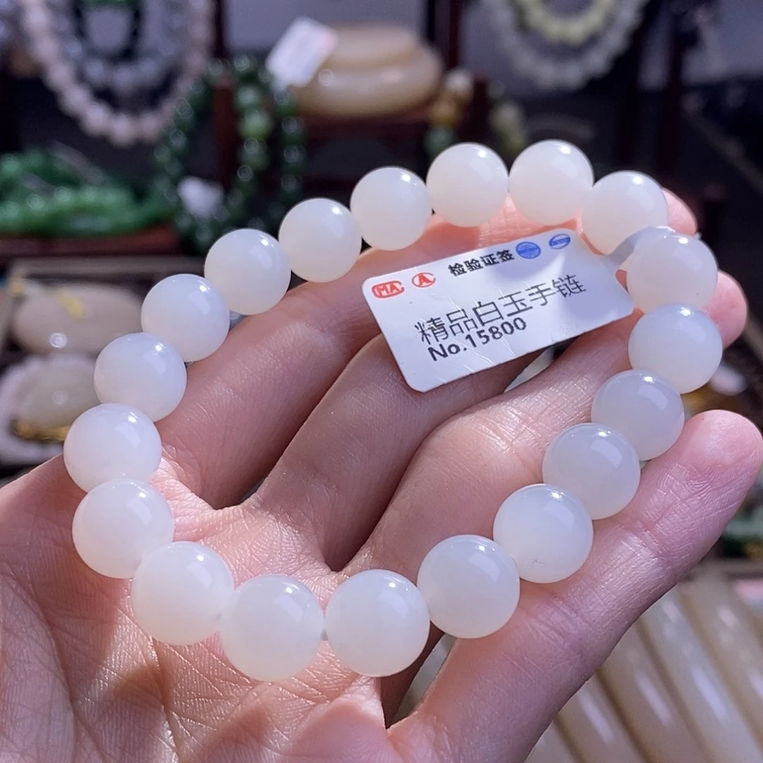 和田玉新疆羊脂白玉手串10MM未镶嵌